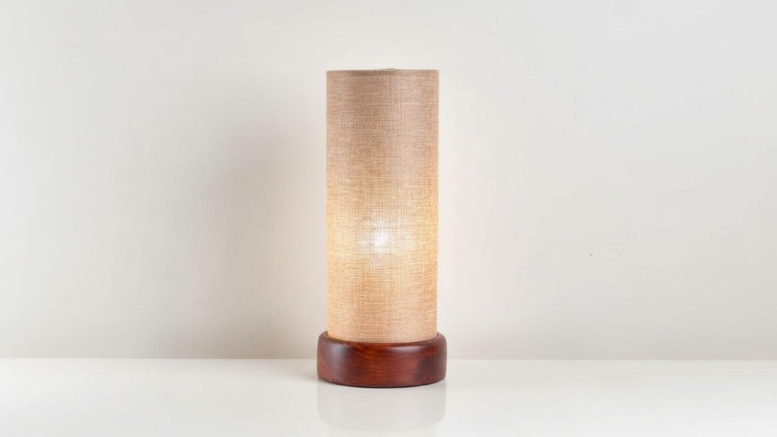Oops Modern Table Lamp – Natural Beech Wood Base & Linen Fabric Shade – Warm Ambient Lighting for Bedrooms, Living Rooms & Home Décor – Elegant Beige Design – E27 Bulb