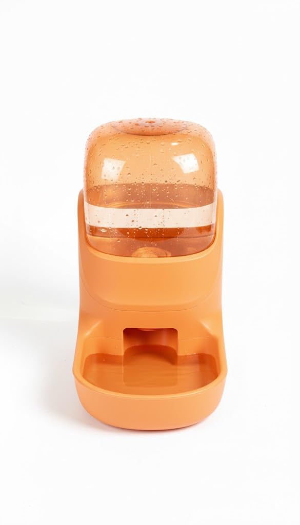 Nunbell Pet Water Dispenser, Manual Gravity Feeder with Bowl Base, Available in 3 Colours (Orange)
