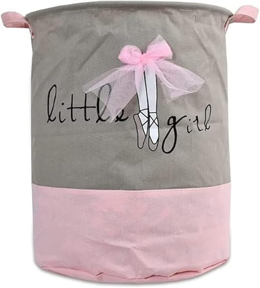 Adorable laundry hamper designed for little girls,Laundry Hamper Large Capacity Storage Bin for Clothes and Toys (Pink and Grey)