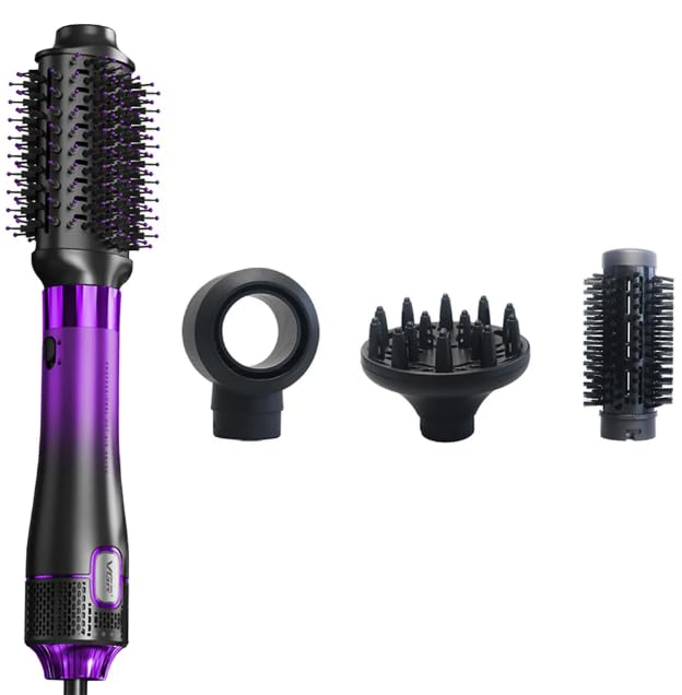 V-484 Hair Brush – 4-in-1 Hot Air Brush with Styler and Blow Dryer, 4 Interchangeable Heads and Customizable Heat Settings