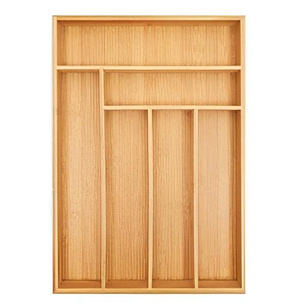 Cutlery Organizer - Natural Bamboo Design with 7 Compartments for Forks, Knives, and Spoons - Easy to Clean and Fits All Large Drawers 42x35 cm for Perfect Space Management