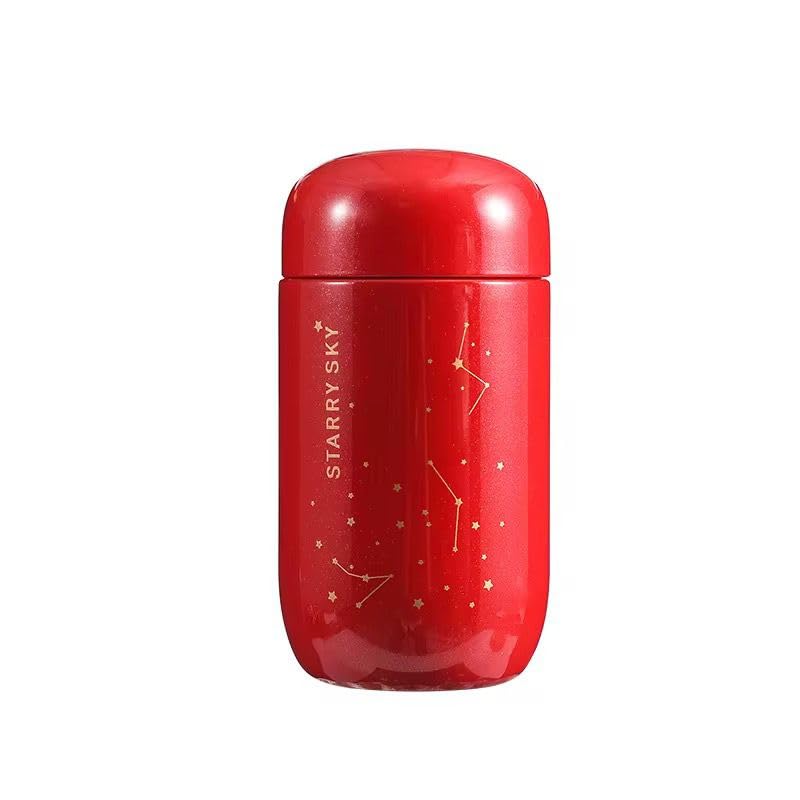 Starry Sky Mini Thermal Water Bottle, Stainless Steel Vacuum Insulated 207ml Pocket Bottle for Lovers (red)