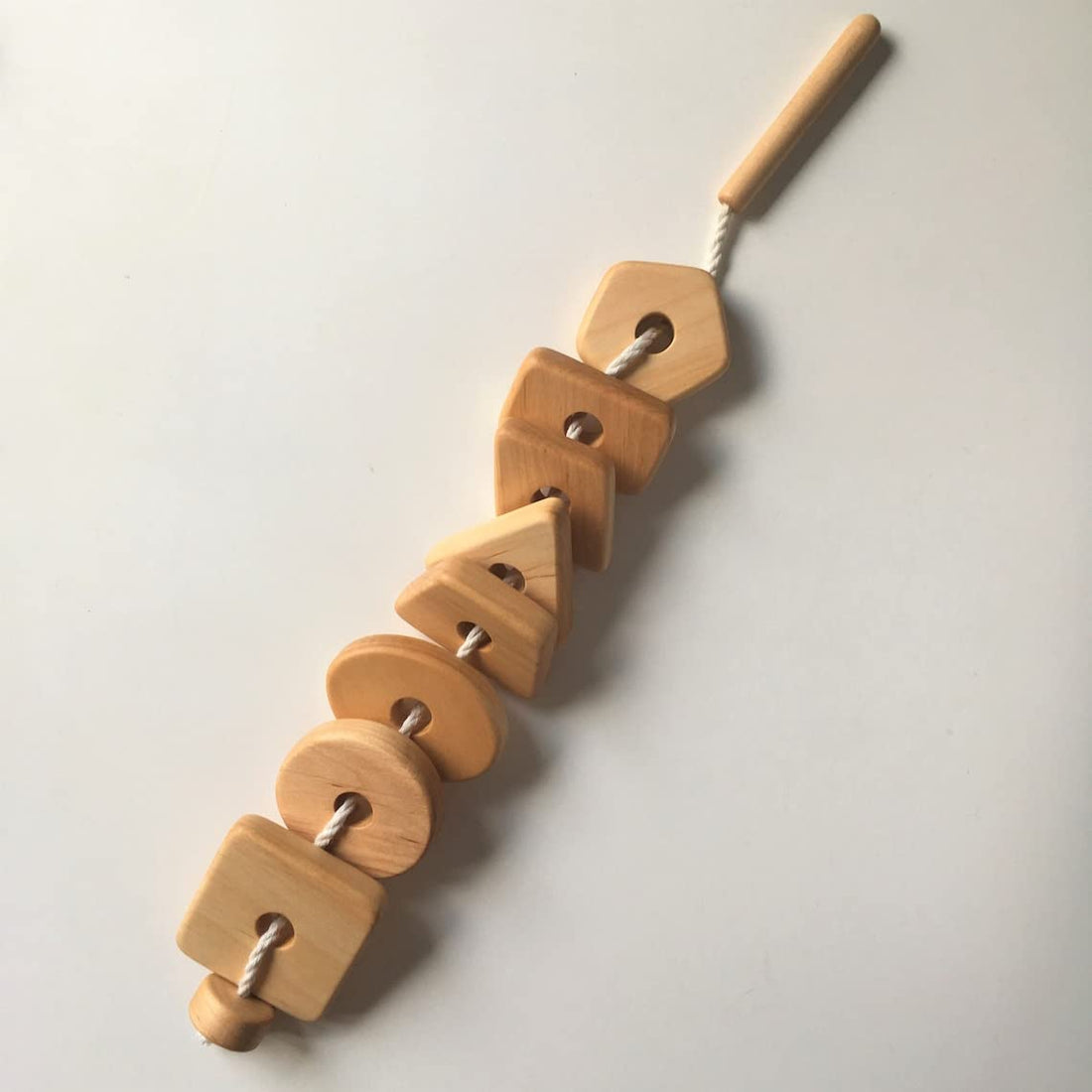 Wooden lacing toy with geometry shapes for toddler | Wood lacing beads toy CODE SPT100