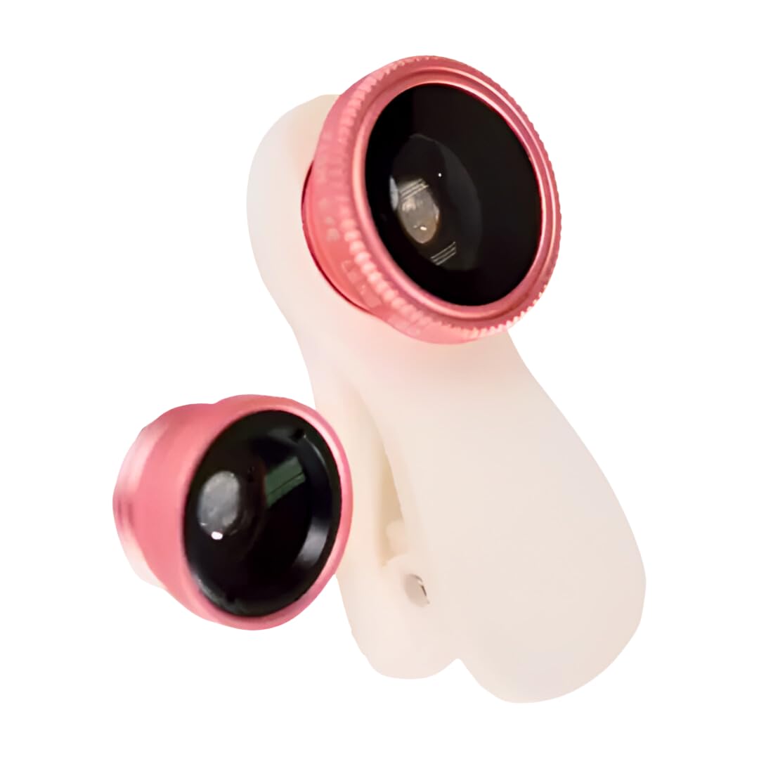 3-in-1 Fish Eye Cell Phone Camera Lens Kit, Wide Angle, Macro, and Fisheye Lens for Smartphone and Camera Photography, Portable Clip-On, Optics for Travel, Portraits, and Landscapes (White and Rose)