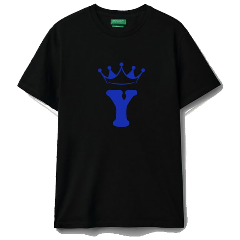 Black cotton t-shirt Crown Letter (Y) Graphic Casual Wear size (XL)