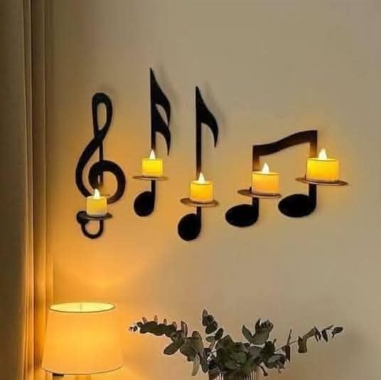 HFR ARTEC Modern Wall Art with Built-in LED Light, MDF Wooden Decorative Backlit Wall Decor for Bedroom and Living Room (Music 4 pieces)