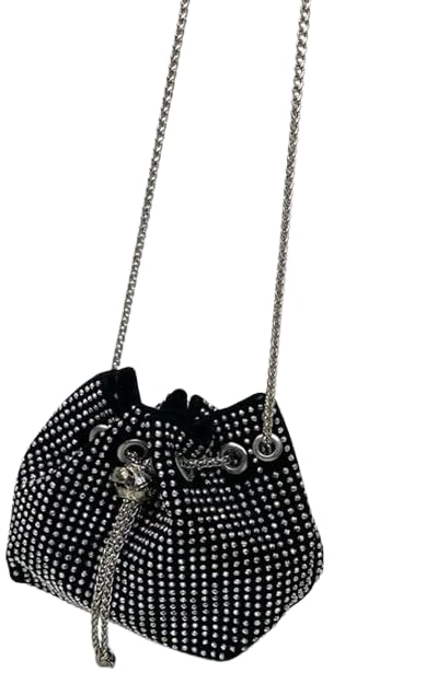 Women's Rhinestone Studded Shoulder Bag with Fully Knotted Crystal Chain, Shiny Clutch Perfect for Bridesmaids, Guests and Prom Party Evening Event Attendants.
