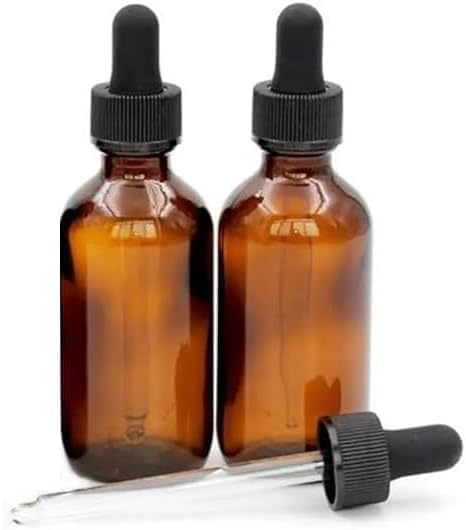 Amber Glass Dropper Bottles, 2 Pack for Essential Oils Empty Bottle Big Dropper Bottles 50ml with Eye Droppers for Essential Oils, Skincare, Beard Oil, Aromatherapy, Travel