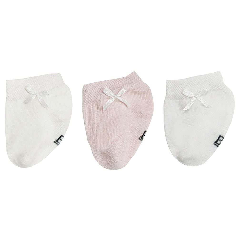 White Flower Cotton Set of 3 Pieces Socks Shape Bow for Girls-Multicolor-New Born
