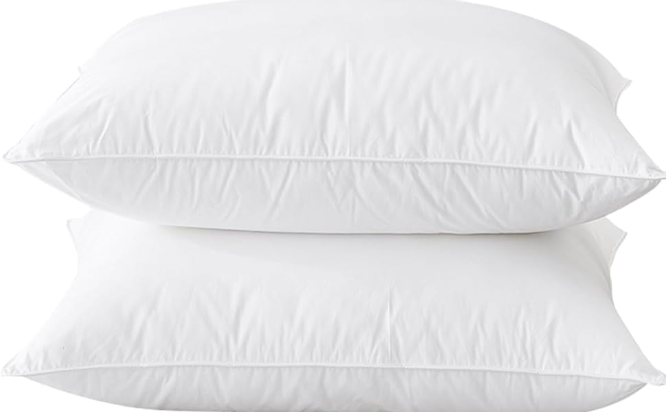 Luxury Goose Down Pillow 2 pack - 100% smooth cotton cover, pillows 2 pack hotel quality-Hypoallergenic, pillows for neck & shoulder pain - Medium & Soft Firmness,UK Standard pillows (48cm x 74cm)