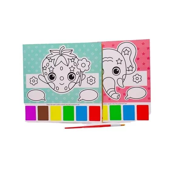 Children's Coloring Book Set - 2 Pieces with Watercolors and Brushes