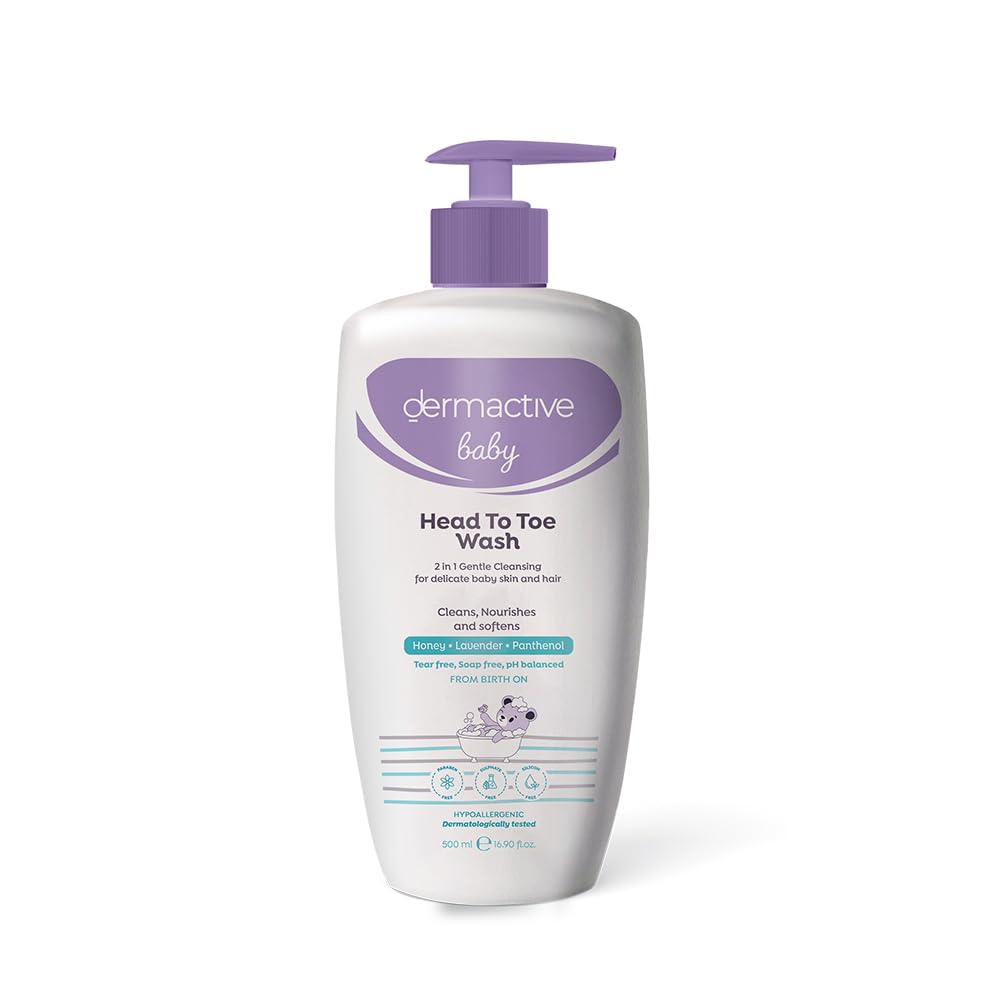 DERMACTIVE Baby Head-to-Toe Wash – 250ml | Gentle Cleansing Gel, Tear-Free Formula, Maintains Soft & Healthy Baby Skin