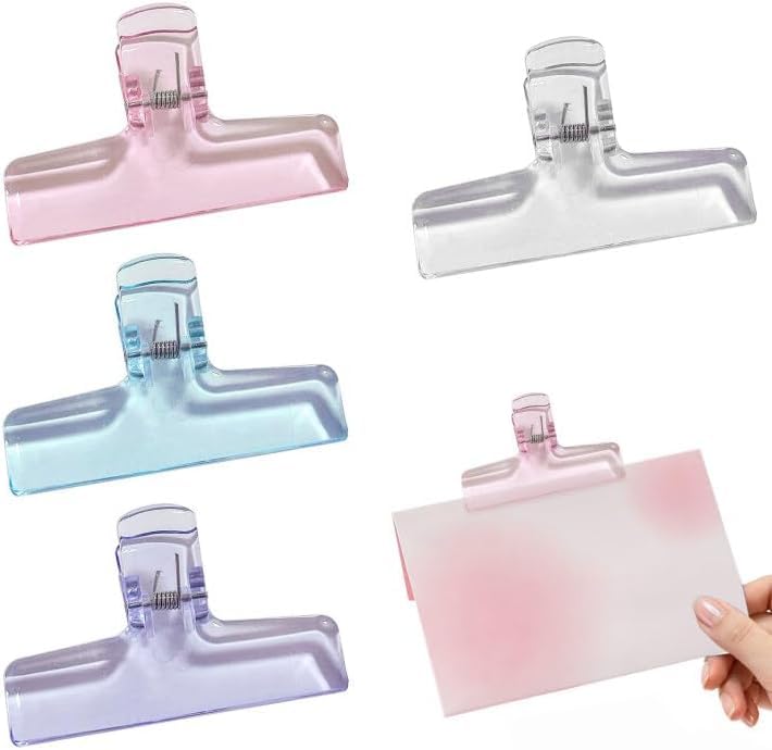 4 PCS Clear Kitchen Sealing Clips, Acrylic Food Bag Closures for Freshness Preservation, Pantry Storage Organizer Clips, Multipurpose Holder for Books and Documents
