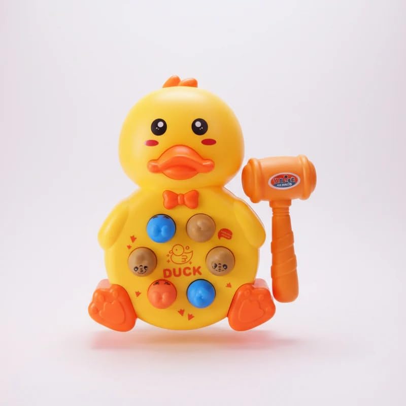 Duck Whack-a-Mole Toy, Interactive Pounding Game with Hammer, Yellow and Orange