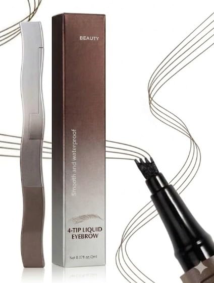 Eyebrow Pen with 4 Fork Tip, Waterproof & Smudge Proof, Creates Natural Looking, Liquid Eyebrow Fork Tip Pen (Brown-102)
