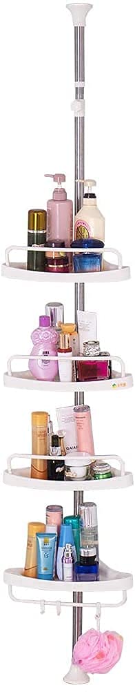 EVERMALL Adjustable 4-Tier Multi Corner Shelf Shelves Shower Caddy Corner Organizer for Bathtub Storage Holder, Bathroom Space Saving Rack with Rustproof Stainless Tension Pole, Stand on Floor