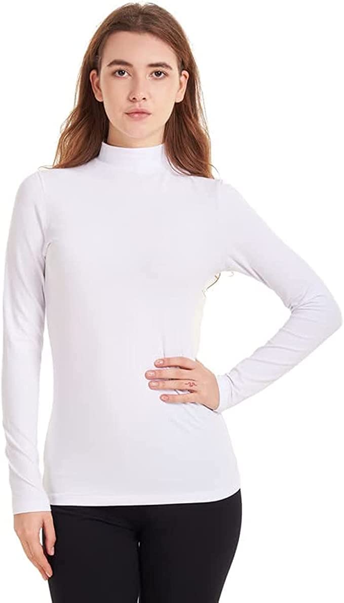 Womens Basic Long Sleeves High Neck Cotton Undershirt