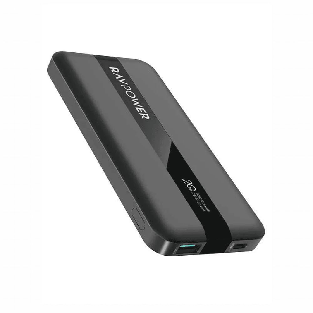 RAVPower RP-PB1236 10000mAh Power Bank – 20W PD Fast Charging, Dual USB-A & USB-C Ports – Portable Charger, Black, 18-Month Warranty