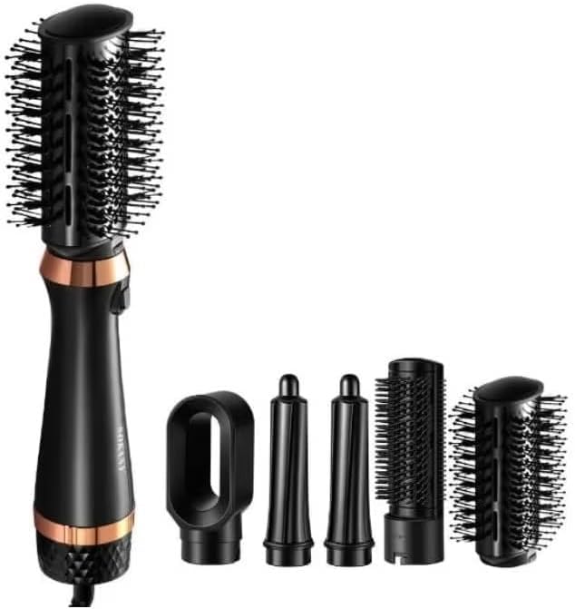 Multi-Head Electric Hair Dryer Brush, Black & Rose Gold, 5 in 1 Curling and Straightening 1400W Sk-15034 Hot Air Brush 360° Swivel Cord Ergonomic Handle for Easy Handling