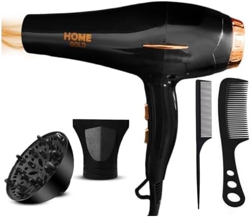 Home Gold 3000 Hair Dryer - Superior Drying Performance with Multiple Settings, Ionic Care and Overheat Protection (HG-699 (Black)), 3000.0 Watts