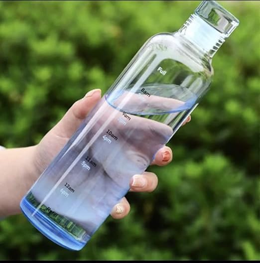 Healthy Water Bottle with Gradient Timing BPA Free Plastic Leakproof Safe Hot Water Bottle for Juice, Milk, Drinks 500ml White and Black Transparent (Blue)