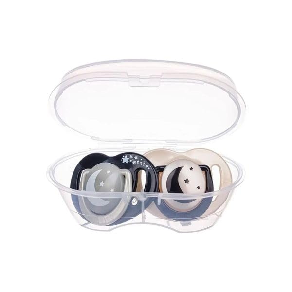 Silicone Pacifier Set with Storage Case, Night and Day Design, 0+ Months