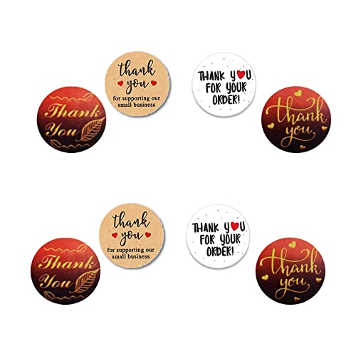 Thank You Stickers Round Labels 1 Inch 25 mm, Modern Style 4 floral Heart Design models Gold fonts, for Envelope Greeting Cards Gifts Packing Supplies Total 28 labels
