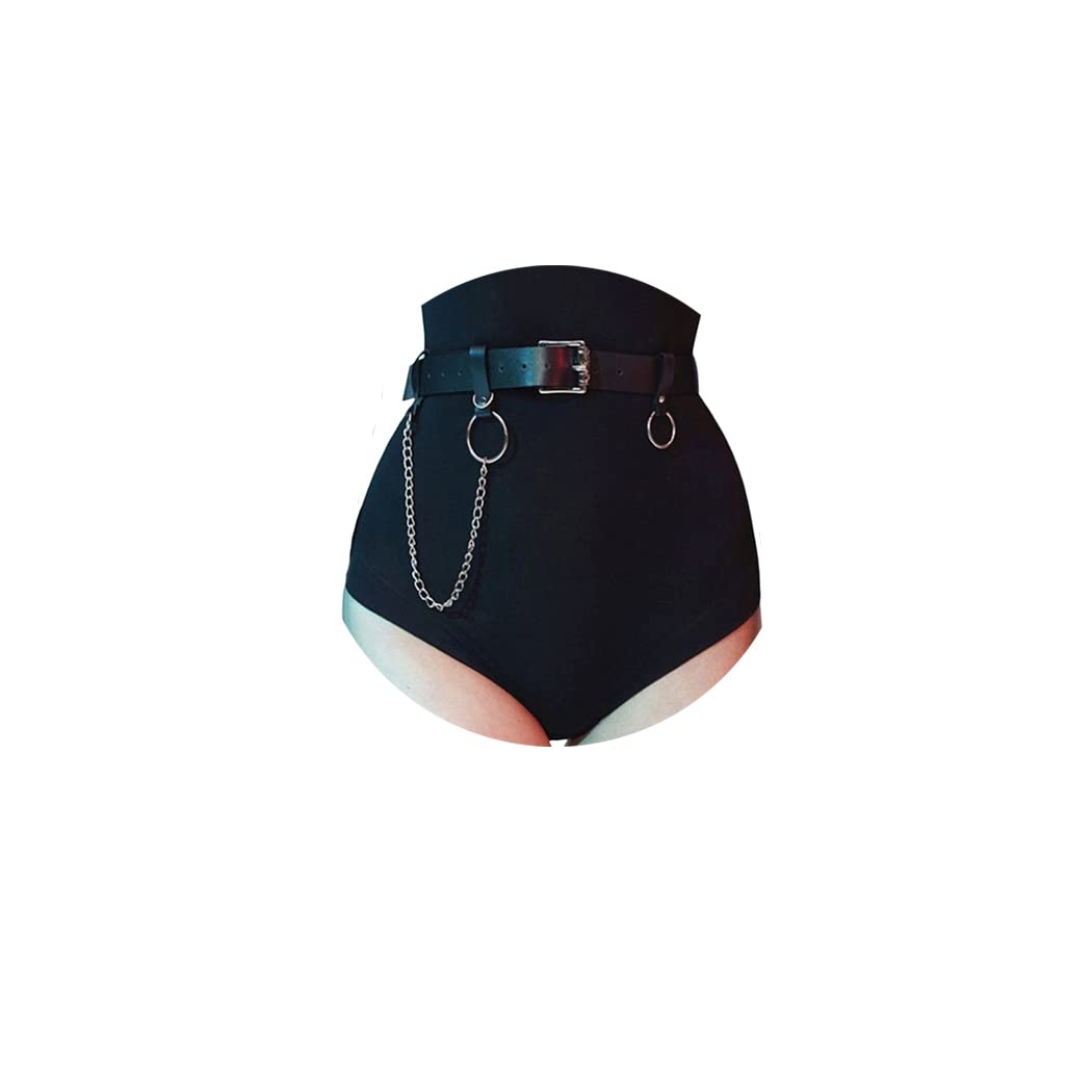Bodiy Punk Belly Chain Belts Black Layered Leather Waist Chain Sexy Ring Rave Party Body Chain Jewelry Accessories for Women and Girls
