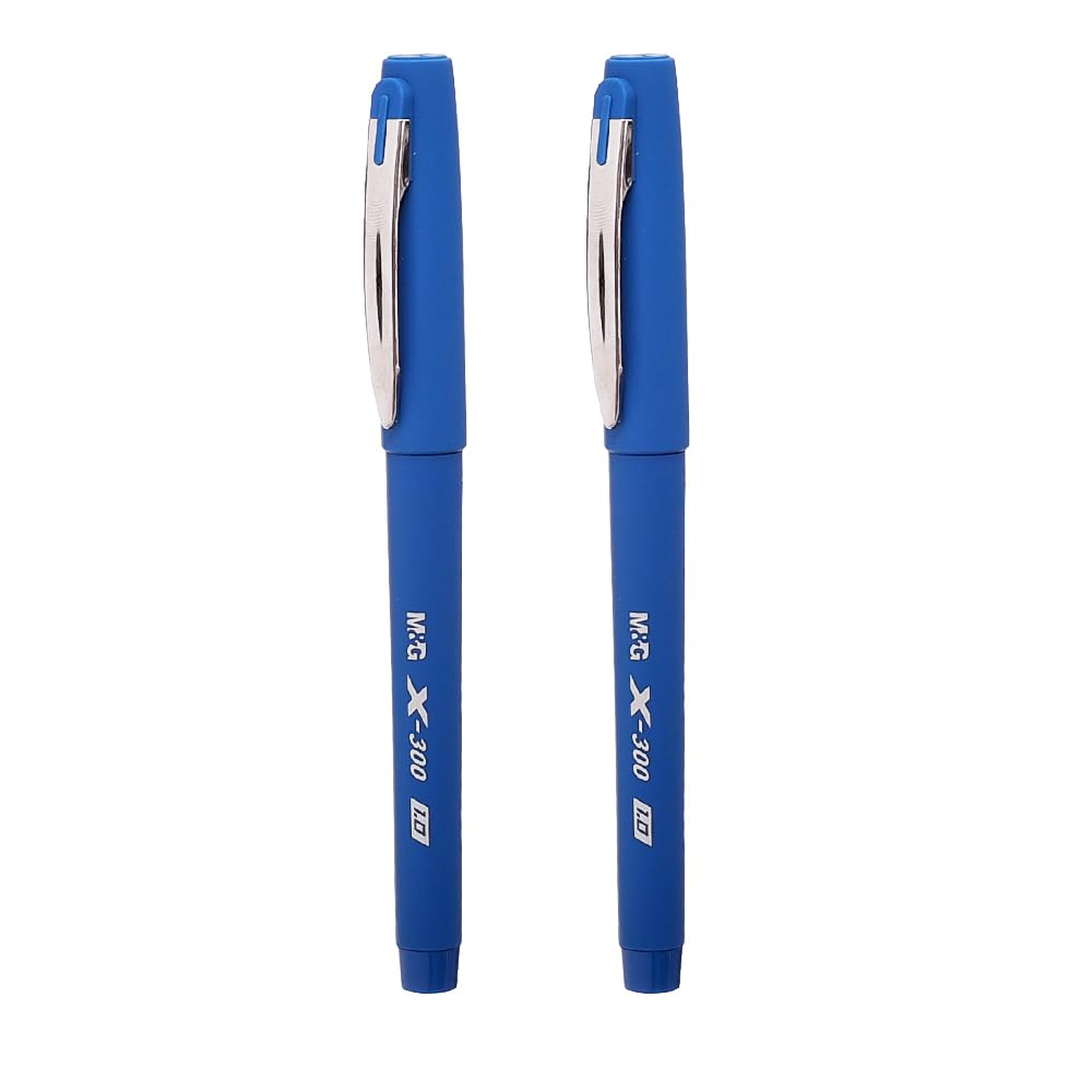 M &G AGPV8673 X-300 Classic Office Gel Pen with Rubber Coated Barrel 1.0mm Pack of 2 Blue Ink Pens - Blue