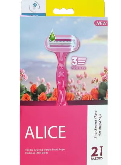 Alice Silky Smooth – Triple Blade Women's Razor | Flexible Head, Comfort Handle, 2 Pack for Silky Smooth Skin
