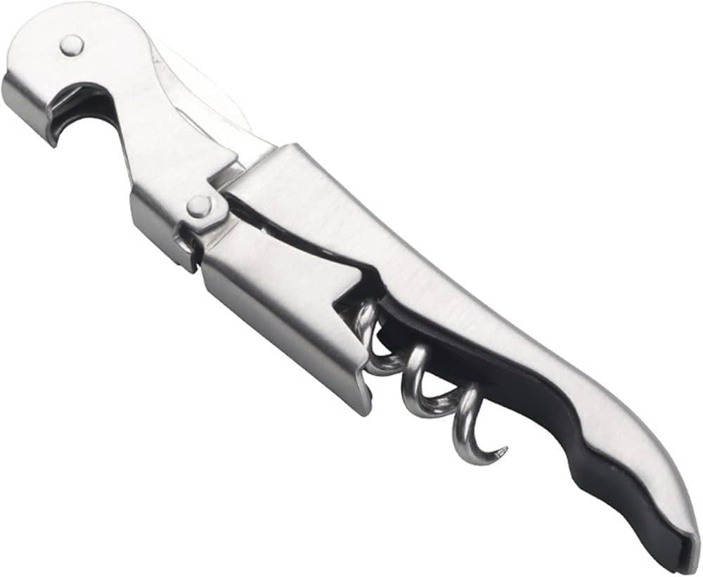 Bottle Opener Wine Key Wine Opener with Foil Cutter, Stainless Steel Classic All in one Double Hinged Waiter Corkscrew for Beer Bar Restaurant Waiters, Set for 1 (Silver)