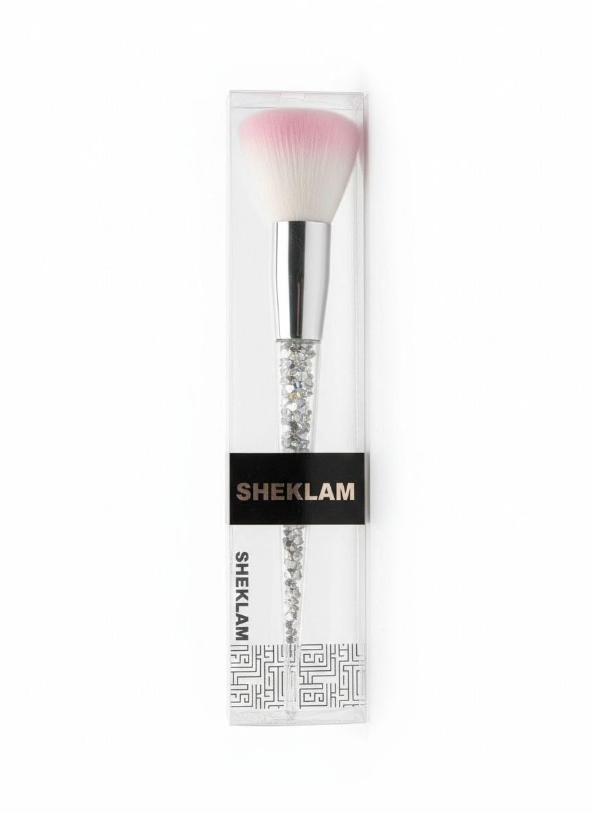 Makeup Brushes Large Multi-Use Round Head Face Blush Powder Brush Soft Fiber Makeup Brushes for Daily Use - Silver Handle and Pink Bristles