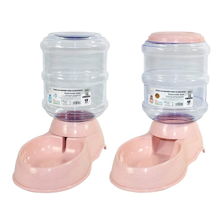 SMELL & SMILE Dispenser for Cats and Dogs 3.5L x 2 Pieces Water Dispenser for Pets, Drinker and Feeder Dispenser Food and Water (Pink)