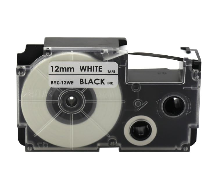 Laminated Label Tape, 12mm, Black on White, EZ-LABEL for casio Label Printers