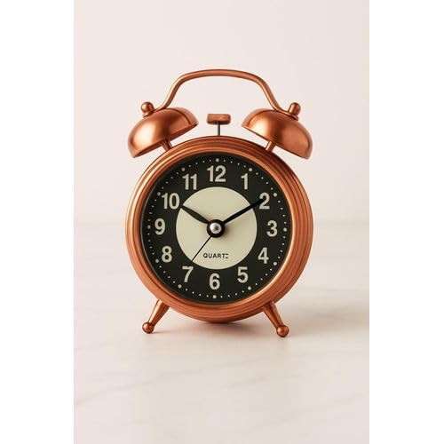 Generic Vintage Double Bell Alarm Clock, Antique Copper Metal, Classic Bedside Table Design, Loud Twin Bell Alarm