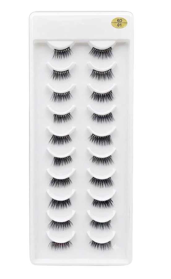 -10 PAIRS 3D Faux Mink False Eyelashes | Reusable Lightweight & Natural Looking HALF Eye Makeup Look | Pair of 10 for Party, Bridal & Professional Use-N 01