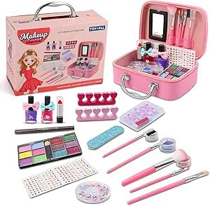 Next Store Safe Kids Makeup Kit, Includes Pink Bag and Non-Toxic Cosmetics to Encourage Pretend Play and Develop Creativity for 3 Year Old Girls