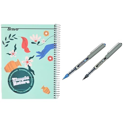 Bravo Stationery Bundle: A4 Hardcover Notebook 145 Sheets + Uni-ball Eye Pen 2-Pack Blue/Black