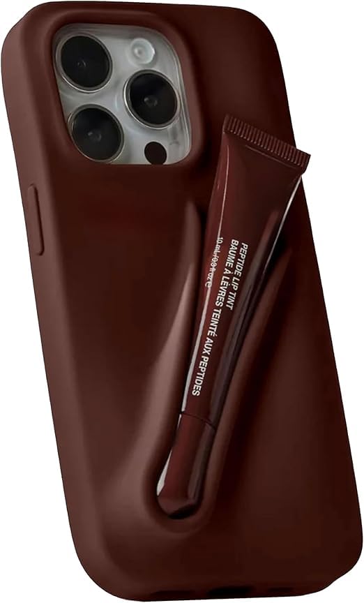 Multifunctional Silicone Phone Case with Lip Balm Holder for iPhone 14 Pro Max - Stylish Protective Cover with Integrated Lip Balm Slot & Original Optical Saver - Espresso