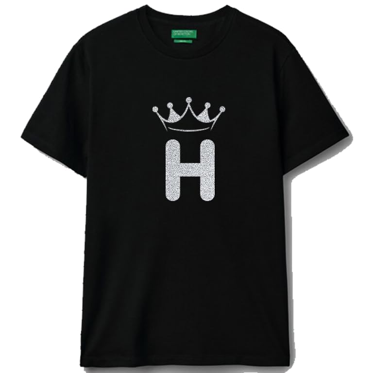 Black cotton t-shirt Crown Letter (H) Graphic Casual Wear size (2XL)