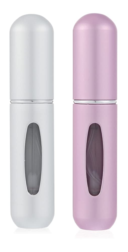 Portable Mini Refillable Perfume Atomizer Bottle Travel Aluminum Pump Fragrance Container Easy to Fill Empty Spray Bottle for Party Dating Business Trip 0.17oz 2Pack