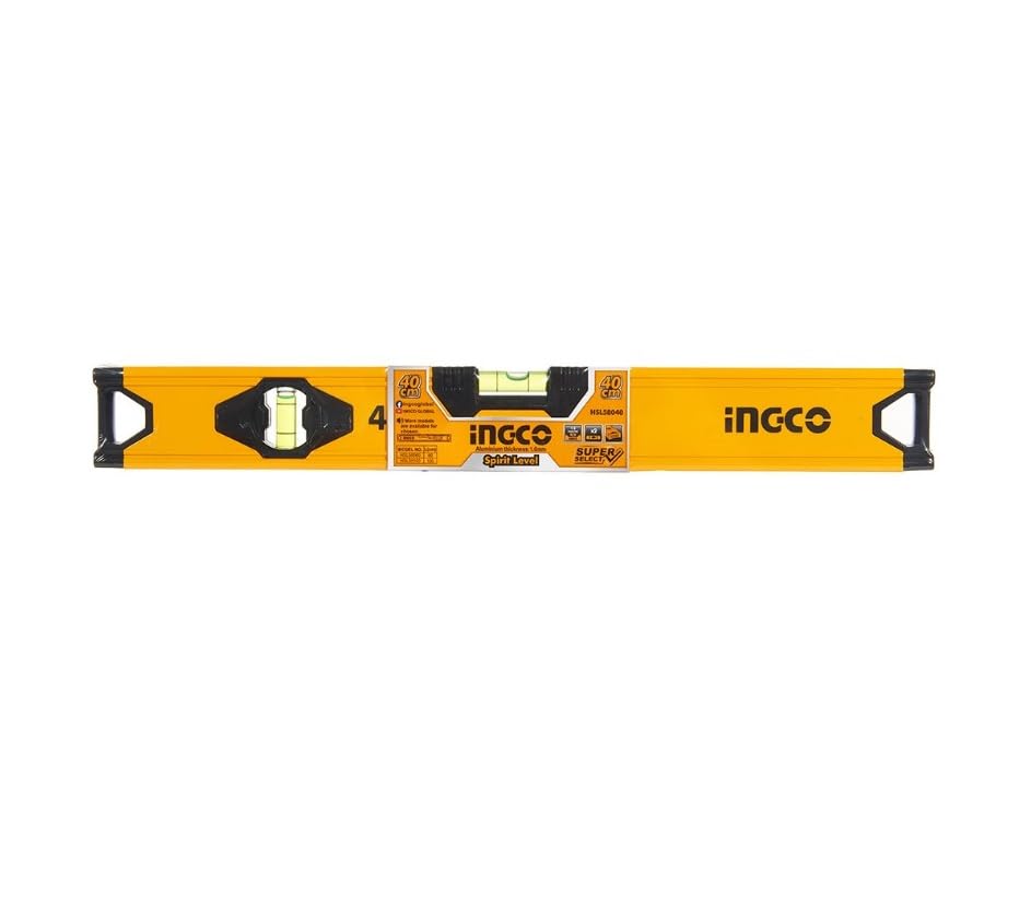 INGCO Professional Spirit Level, 40 cm Length, 2-Hole Water Level with V-Groove, 0.5 mm/m Accuracy, Model : HSL58040
