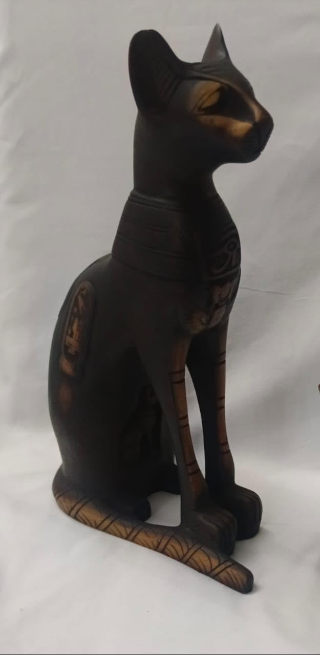 Egyptian Style Black Cat Statue, Decorative Resin Figurine, Ancient Egyptian Bastet Design with Hieroglyphic Pattern, Home Decor Art Piece