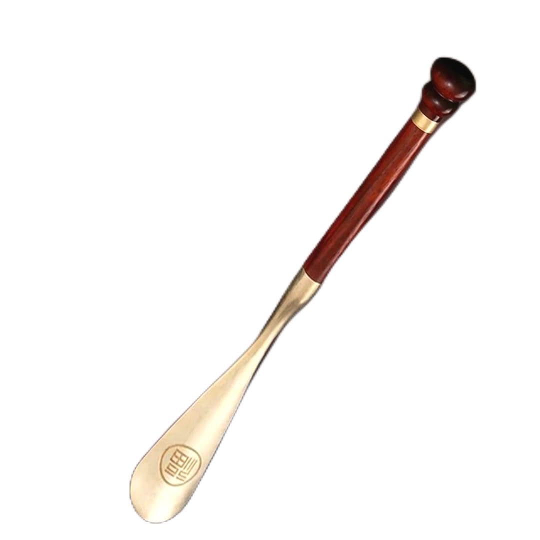 Premium Long Shoe Horn 57cm – Natural Wood and Polished Brass – No-Bend Shoe Helper with Comfortable Handle – Elegant, Durable Accessory for Men, Women, and Seniors