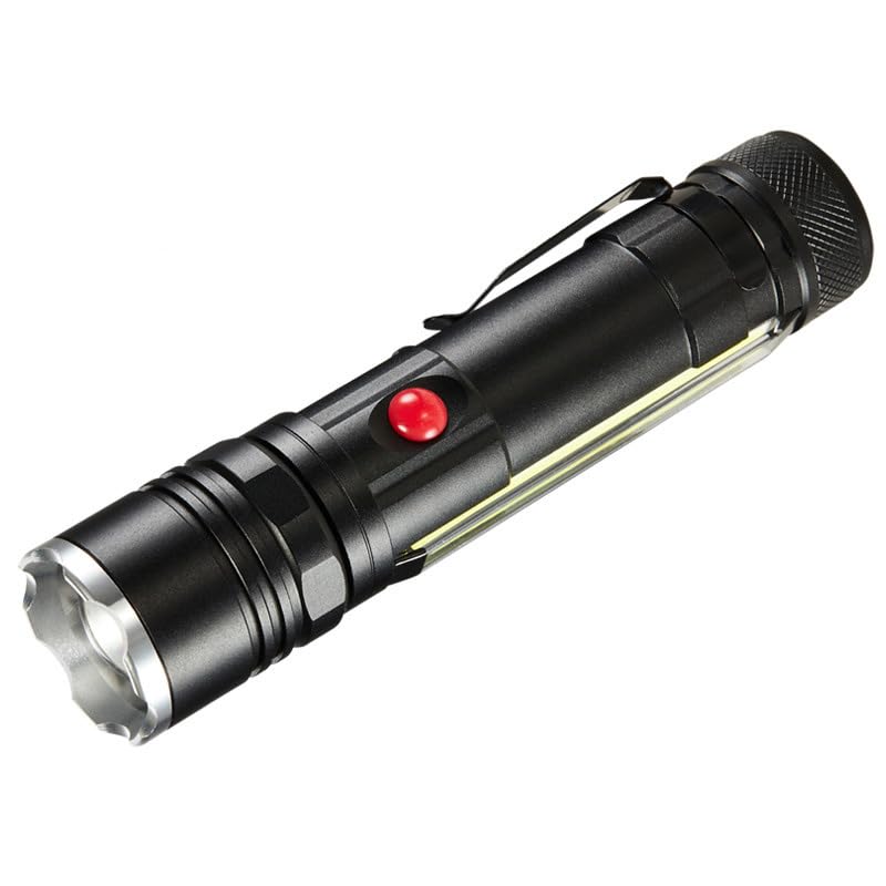 TECHZONE Rechargeable LED Flashlight with Telescopic Zoom, COB Side Light, USB Charging, Magnet Base & Clip – Waterproof, High Lumens, Portable Torch for Camping, Work, Emergency