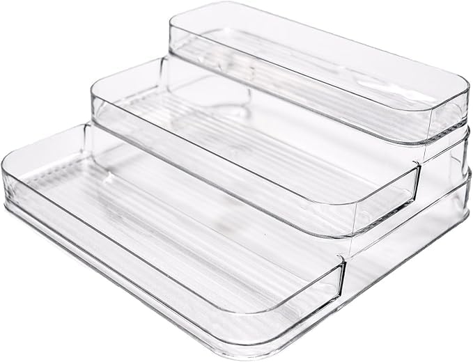 HAPPY HOME Linus Herb Rack, Compact Cupboard Spice Rack Ideal for Jars and Cans, Plastic, Clear