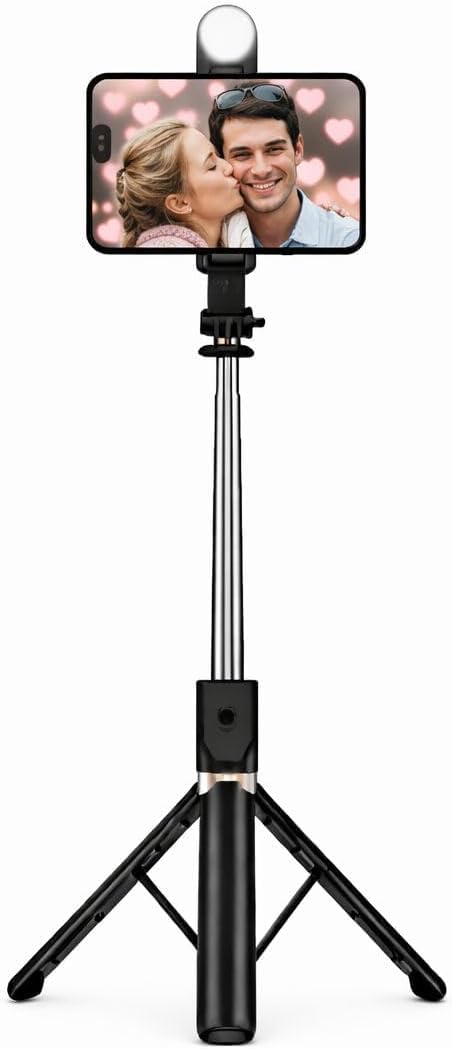 Selfie Stick with Tripod and LED Light Extendable for Photography Video Photography