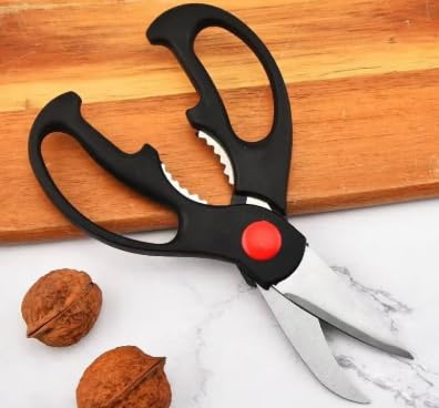 Multifunctional Kitchen Scissors with Nutcracker, Stainless Steel Blades, Black Ergonomic Handle, Strong and Precise Cutter Dollar for Houseware Import