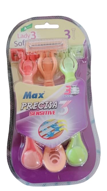 MySouq.Store Lady 3 Soft Care Max Precisa Sensitive 3 Blades Facial Hair Remover Razor for Face, Women and Men (Multicolour) (Pack of 3)