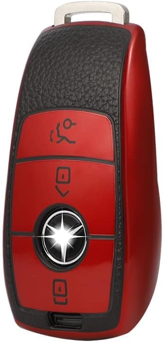 Max Auto Carbon ® Compatible with Mercedes Benz Key Case Protective Case Leather Look for A B C E S CLA CLS GLE GLC GLA GLB Class W177 W118 W205 Colour: Red